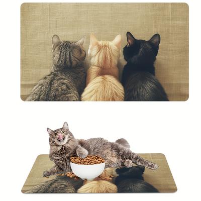 1Pcs Cute Cat Feeding Mat Waterproof Spill-Resistant Pet Food Bowl Placemat Easy Clean Tabby Design Indoor Pet Accessories