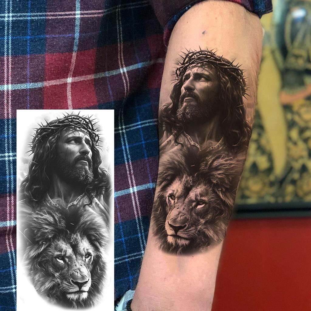 1 lapelis Realistiški Jėzaus Šventosios Motinos Maldos Laikini Tatuiruotės Vyrams Moterims Suaugusiems Ilgai Išliekančios Vandeniui Atsparios Laikinos Netikros Tatuiruotės Lipdukas