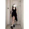 Black V-neck Dress Women's Casual Women's Autumn New Temperament Split Banquet Evening Dress Long Dress