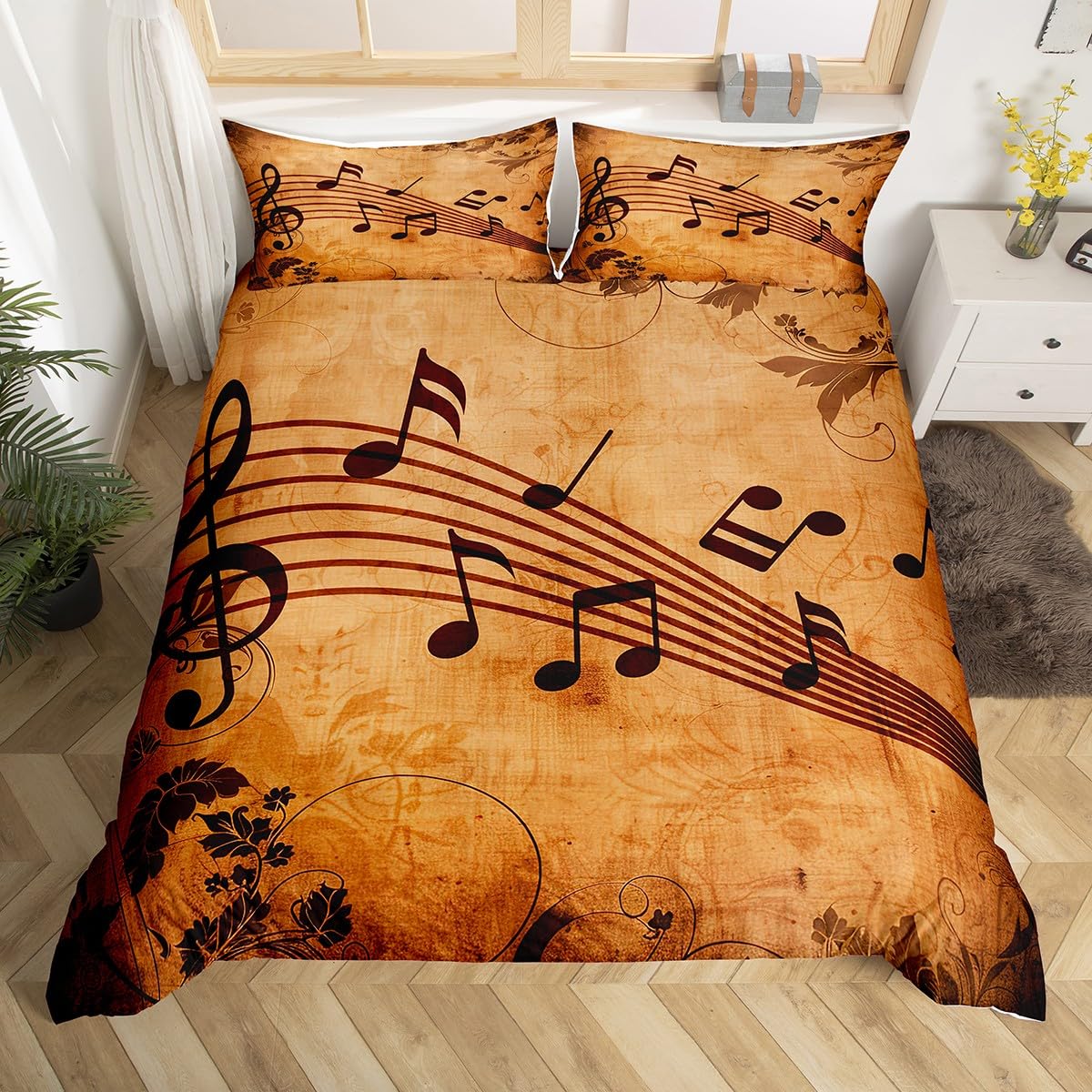 Пододеяльник с музыкальными нотами King Queen Glittering Guitar Music Instrument Комплект постельного белья Starry Beder Cover Galaxy Quilt Cover EU Single(135x200cm)