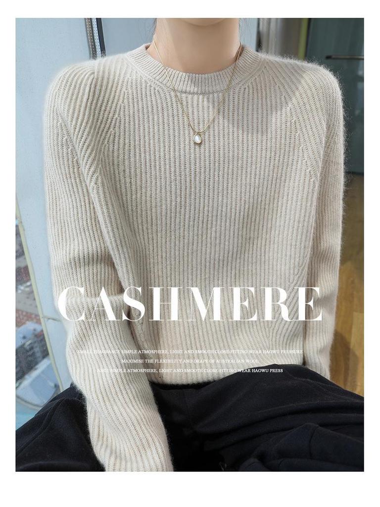 Women's Thickened Cashmere Sweater - Loose Fit, Round Neck, Long-Sleeved, Knitted Base Shirt for Autumn/Winter Fashion