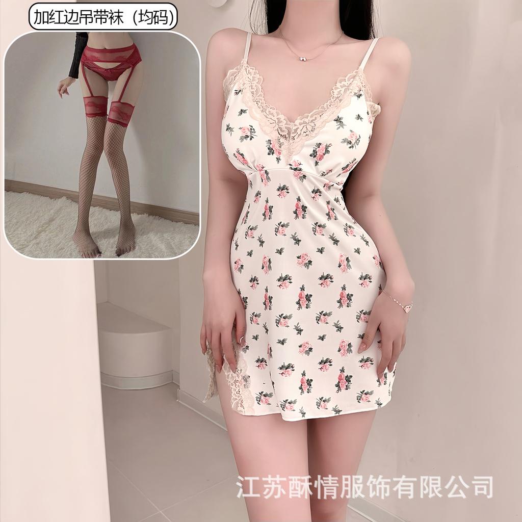 Crispy love bag chest lace pad pure hip suspender pajamas smashed flower sexy small chest pajamas color fresh wind short skirt