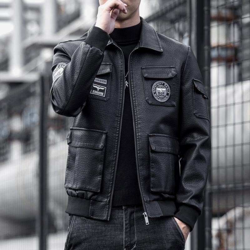 Spring Autumn Men's Motorcycle Leather Jacket Embroidery Racing Coat Windbreaker Outwear Faux Leather Biker Sports Jacket