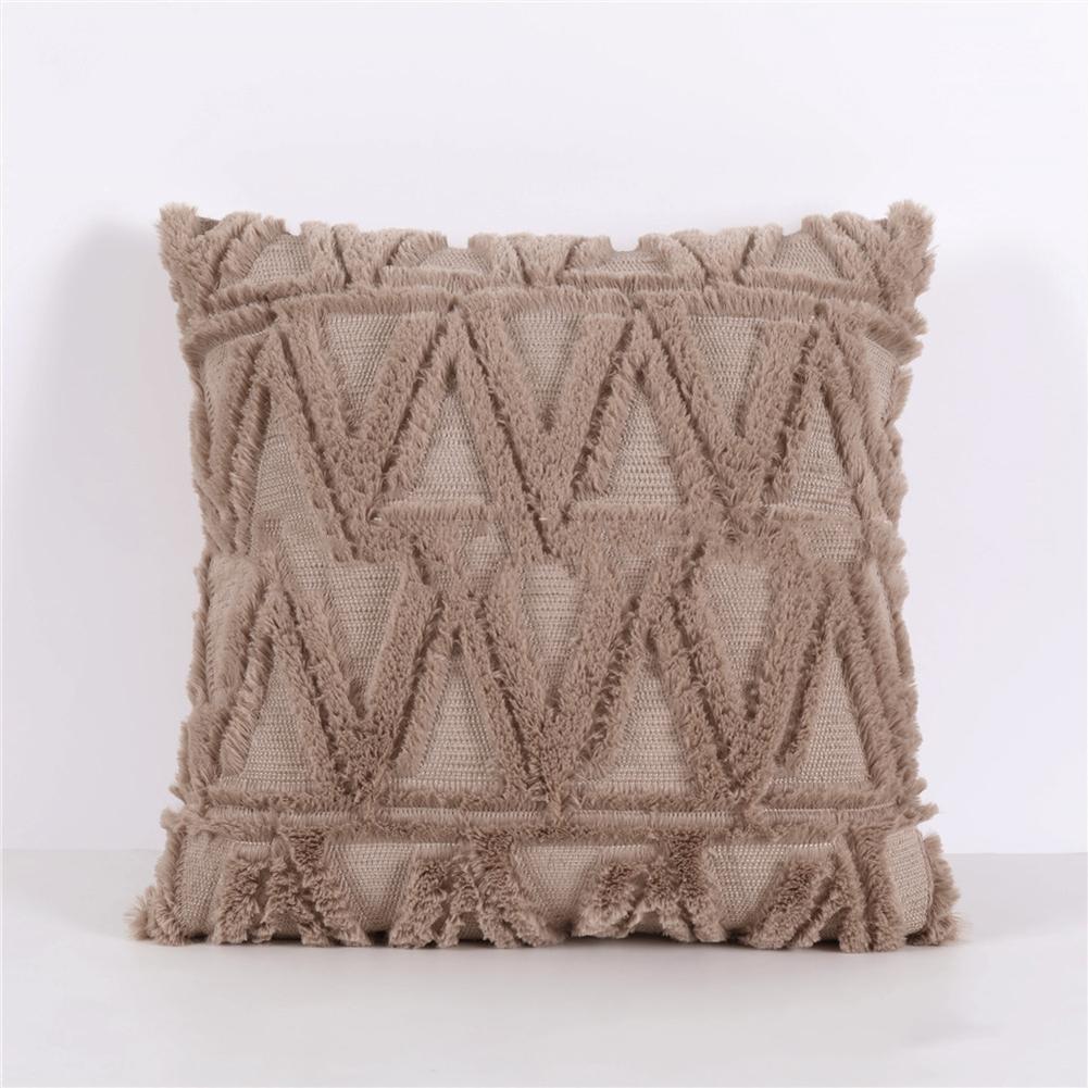 

Plush Pillowcase Rhombus Geometric Embroidered Pattern Simple Solid Color Home Car Winter Sofa Cushion Cover 40x40cm/50x5cm Triangle brown40X40cm 95g