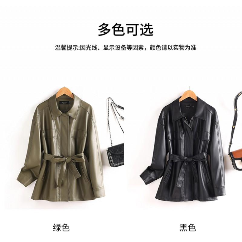 Womens 2026 Sheep Leather Trench Coat Lapel Belted Plus Size Jacket
