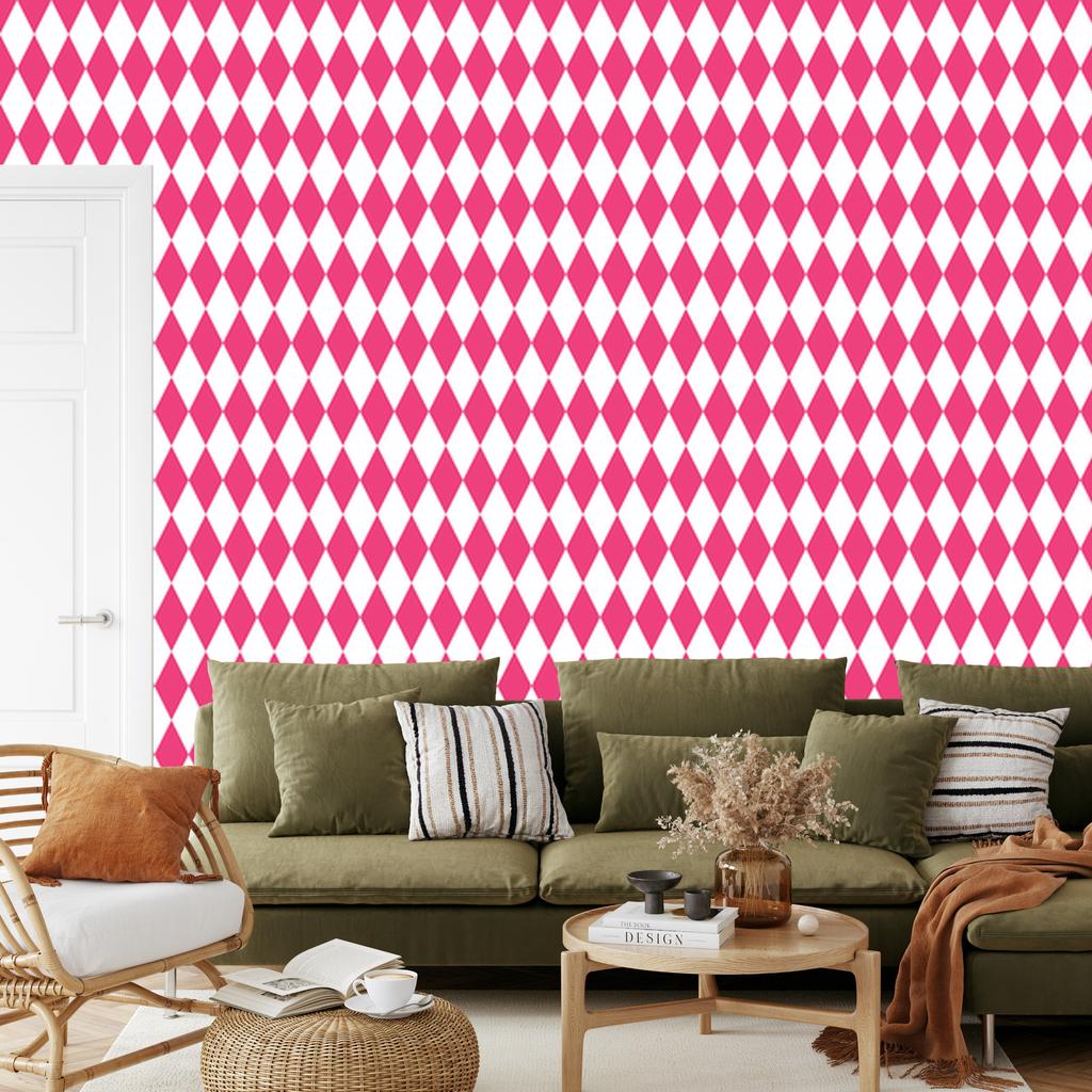 Harlequin Diamonds Wallpaper Powder Pink, White and Pink 50x1000