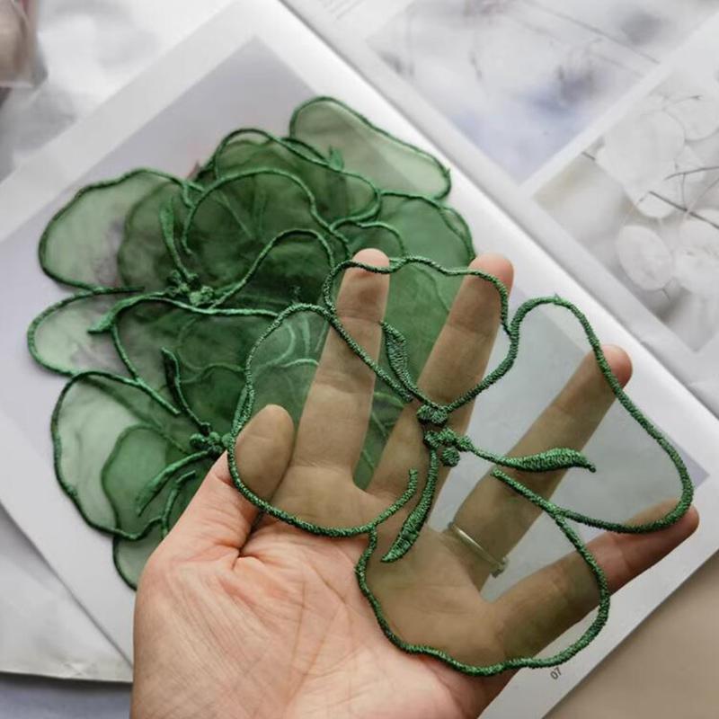 10Pcs Green Semi Transparent Embroidered Lace Flowers Patches Applique Clothing Patch Decoration