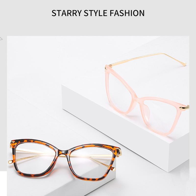 Metal Leg Eyeglass Glasses Vintage Plain Glasses Female Personality Large Frame Simple Cat's Eye Frame