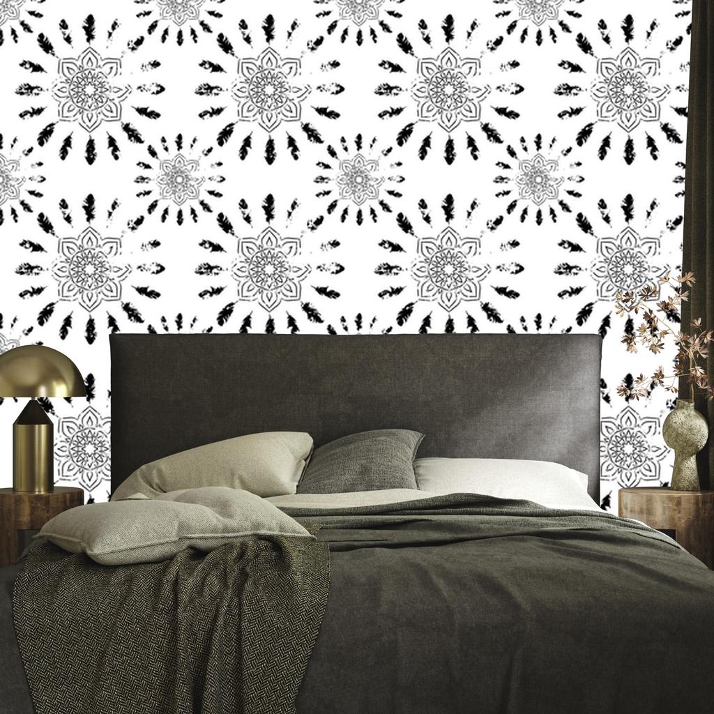 Black and white Indian pattern wallpaper for living room and bedroom 50x1000