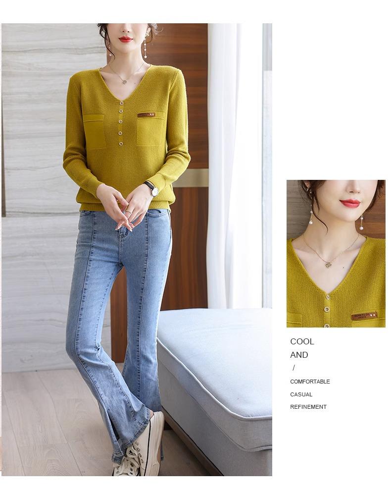 Women's V-Neck Knitted Bottoming Sweater - Stylish Inner Top for Spring, Autumn, and Winter 2024