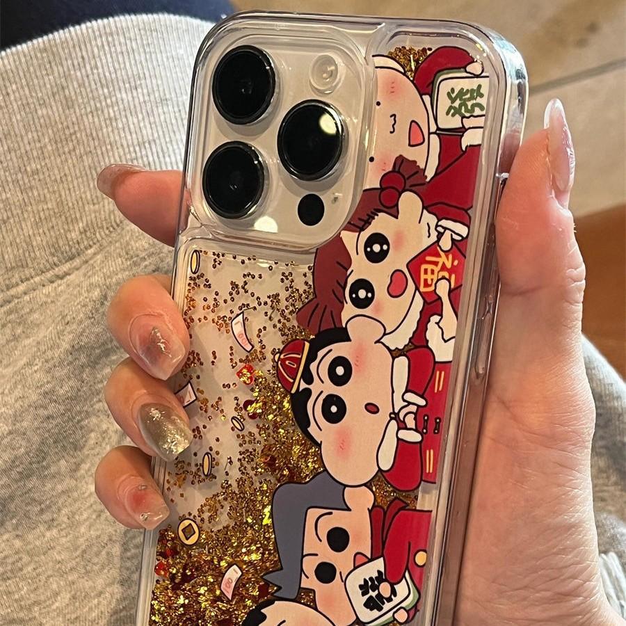 New Year's Xiaoxin Gold Foil Quicksand Mobile Phone Case Applicable To Apple 16promax Transparent IPhone 15 Drop Protection Case