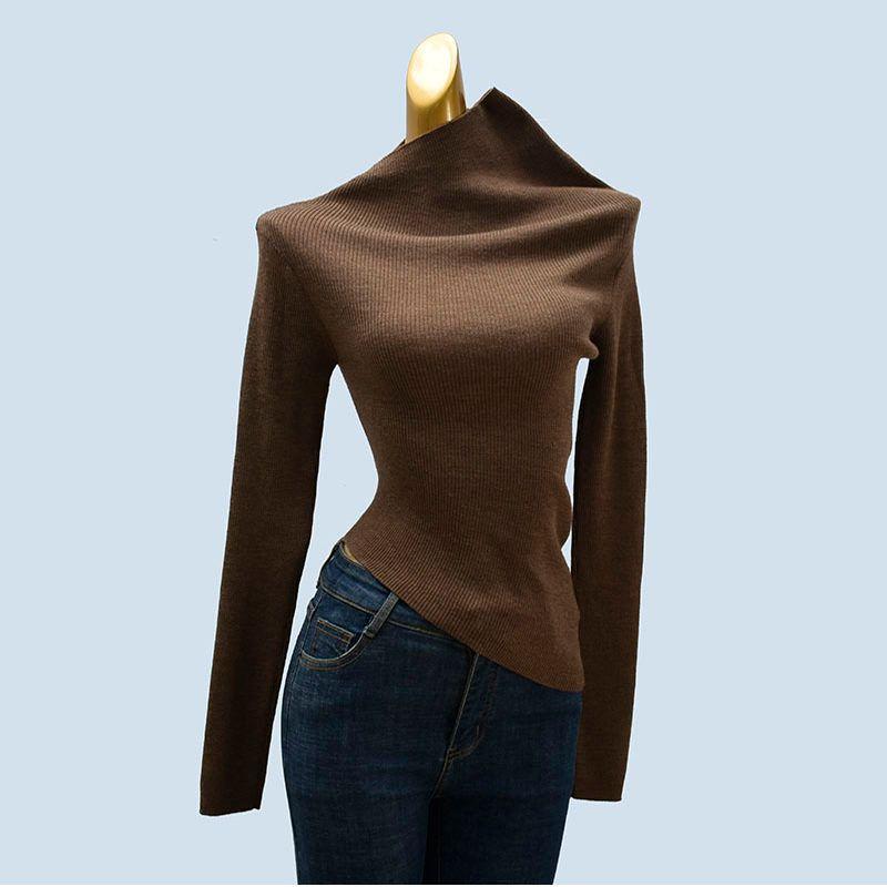 Trade Original Garment Woolen Sweater Soft Glutinous Knitted Irregular Collar Bottoming Shirt Sweater Women Spring Fashion Slim Fit Long Sleeve Top