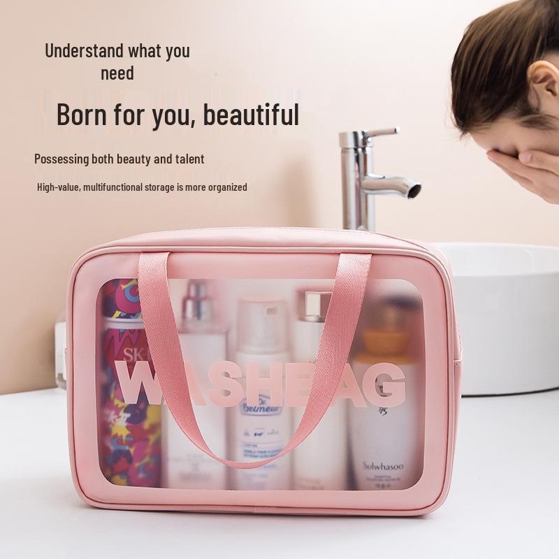Waterproof Portable Makeup Organizer - Large Capacity PU Clear Toiletry Travel Bag