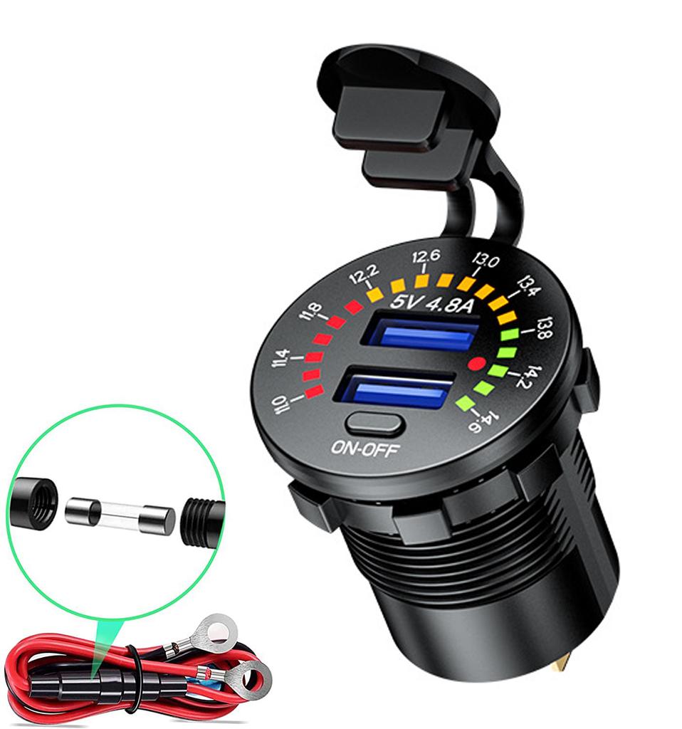4.8A Dual USB Car Charger Socket With LED Voltmeter Display Mobile Phone Charger Adapter For Car Motorcycle Marine Boat