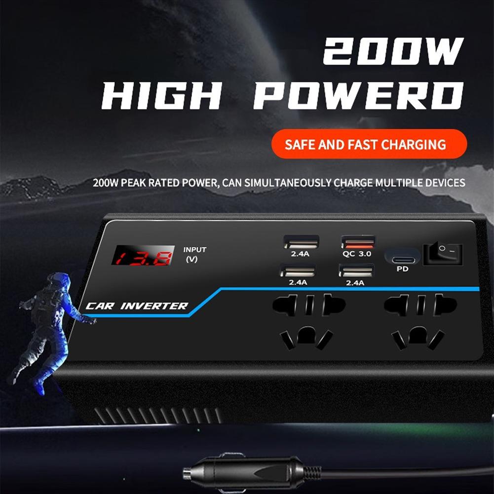200W Car Power Inverter Fast Charger Car Voltage Converter Car Plug Adapter Outlet Converter for Road Trip Camping Charging