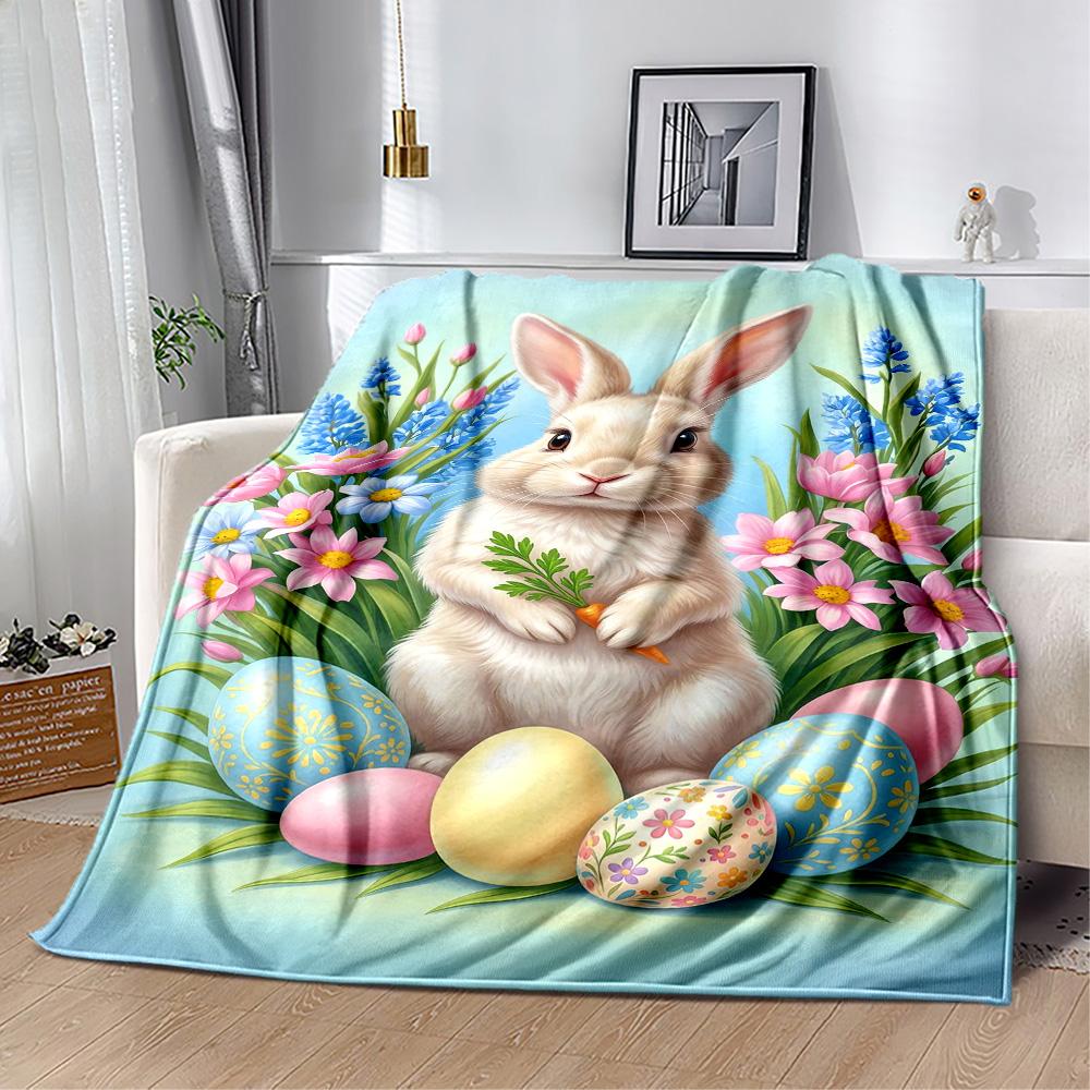 Easter Bunny With Flowers Blanket,Suitable for sofas, offices, travel, living rooms, gift for friends and family,Suitable for all seasons.