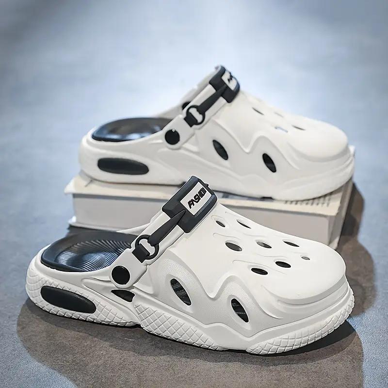 Men's Trendy Color Block Hollow Out Clogs, Comfy Non Slip Durable Soft Sole EVA Slippers For Summer Outdoor Activities