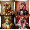 European Royal King Leopard Fashion Lion Giraffe Zebra Animals Cosplay Portrait Cushion Covers Pillowcase For Sofa