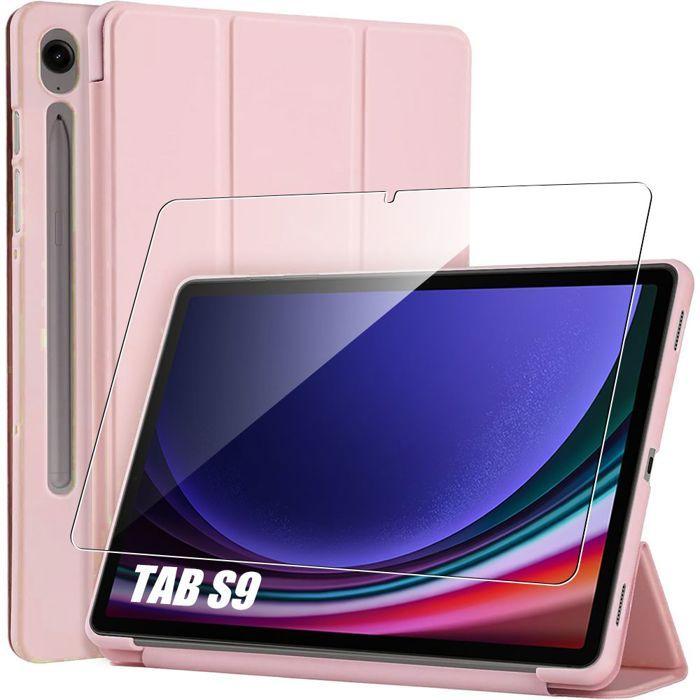 Coque + Verre Trempé -E.F.CONNECTION - pour Samsung Galaxy Tab S9 - Protection Antichoc - Support Pliable - Rose