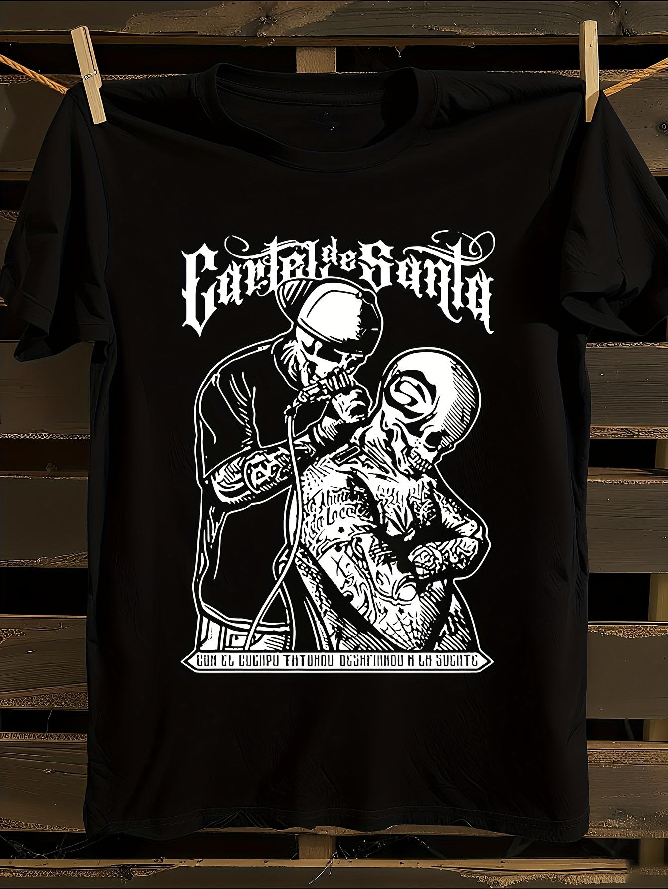 

s Black 100% Cotton Cartel Logo & Tattoo Design T-Shirt M