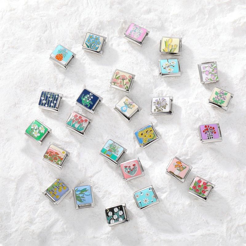 Fashion Flowers Italian Charms Fit 9Mm Bracelet Stainless Steel Bracelet Men Women Diy Making Gifts Jewelry