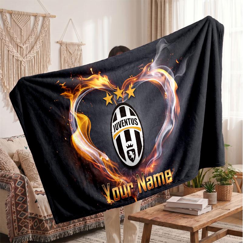 Juventus FC Personalisierte Fleecedecke Mit Fußballlogo, Benutzerdefinierter Name Text Weich Warm Home Überwurfdecke