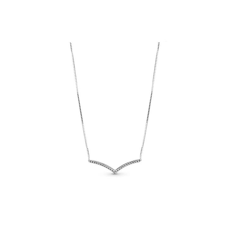 Pandora Stackable Wishful Sparkling Smiley Face Pendant Necklace Women necklace Silver 397802CZ Box+Shopping Bag