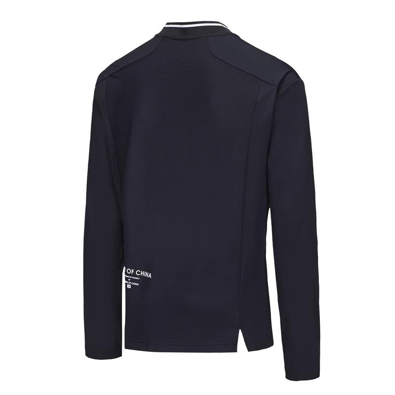 Li-Ning Casual Long Sleeve T-Shirt With Baseball Collar Unisex Tops Deep-Blue APLU761-1