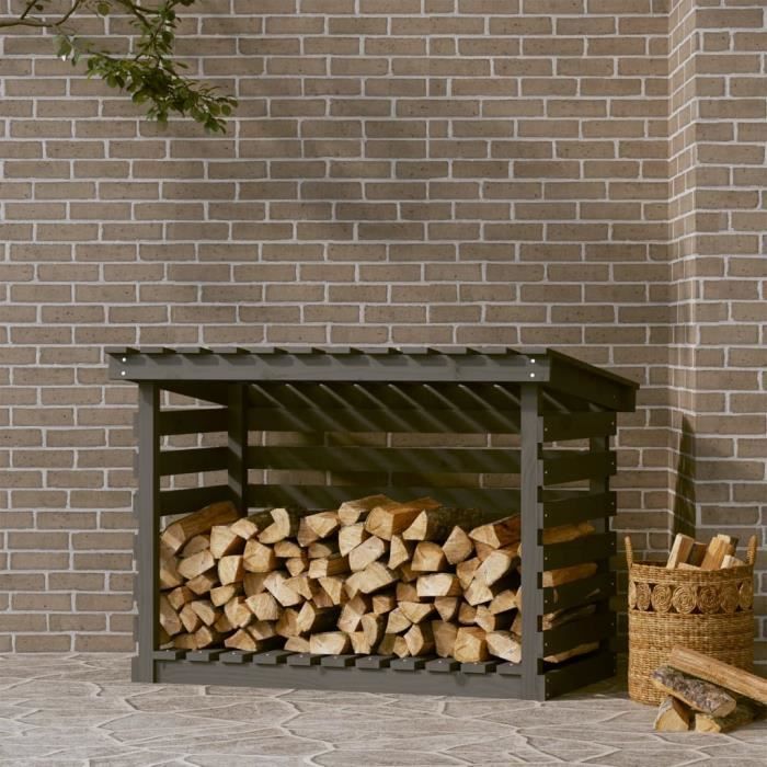 822229 vidaXL Support pour bois de chauffage Gris 108x73x79 cm Bois de pin
