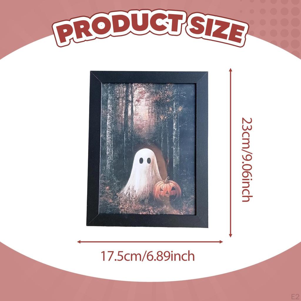Halloween Art Print Decor 9x6.9 inch Spooky Scary Home Painting Picture for Shelf Bathroom