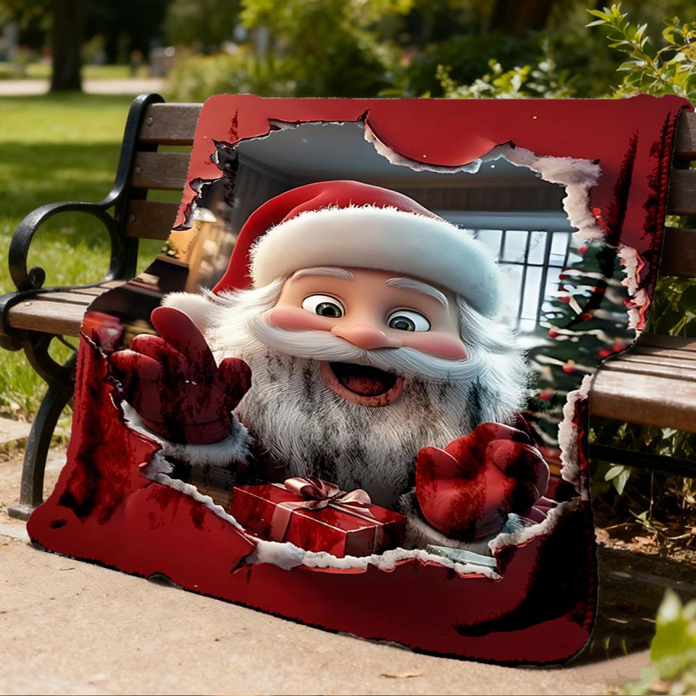 1ks Vánoční Santa Claus Venkovní flanelová deka Měkká celoroční polyesterová přehoz , Perfektní pro pikniky a cestování , Piknikové příslušenství