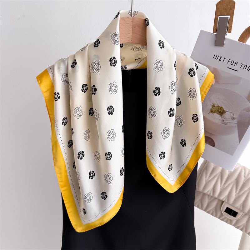 Elegant Spring Floral Silk-Blend Square Scarf - Headscarf & Neck Protection Neckerchief for Women