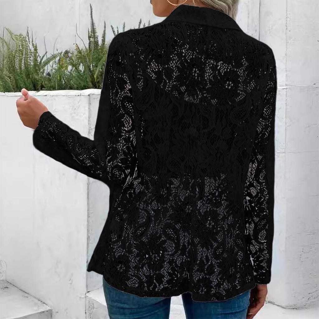 Women Lace Sleeve Open Front Blazer Casual Long Sleeve Lightweight Cardigan Jacket for Office and Daily Wear