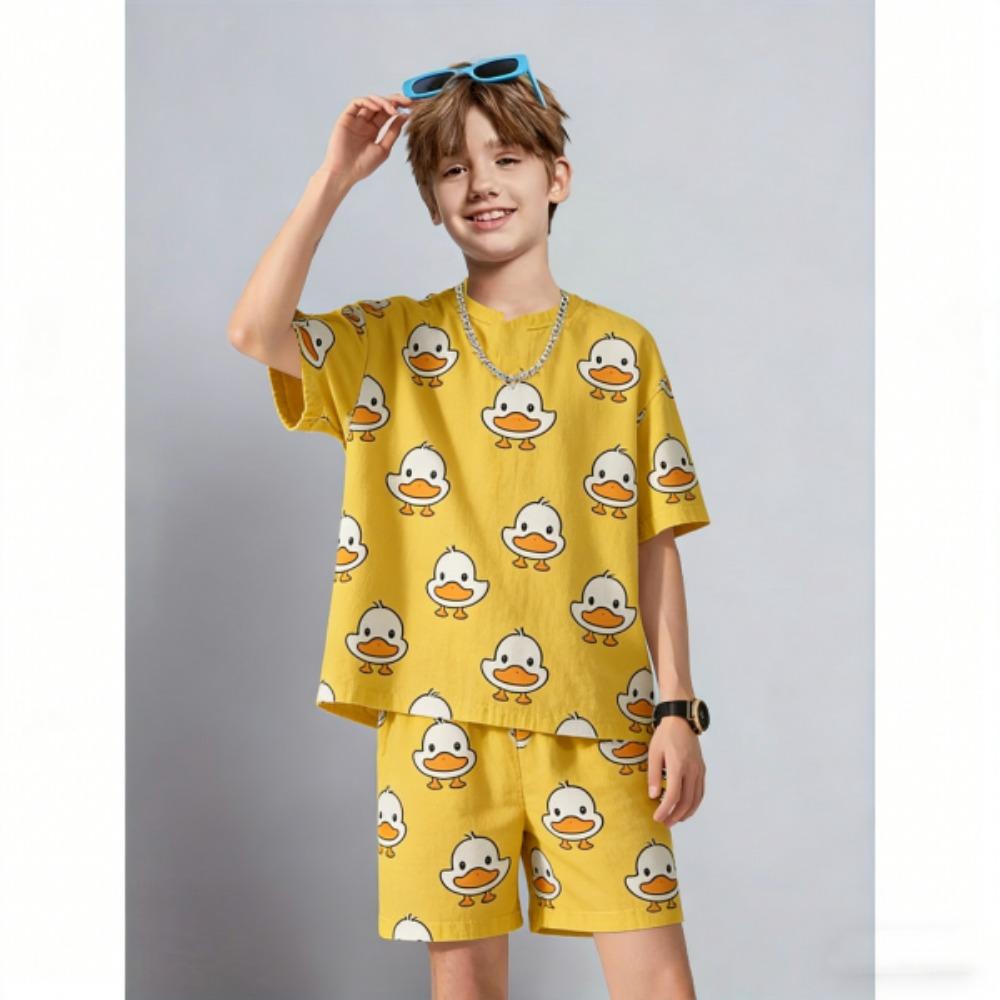 

Summer Men s Set Fashion Animal Duck Printed Men s T-shirt and Shorts 2 Piece Set Summer Casual Outdoor Men s and Women s Outfit Clothing XXS