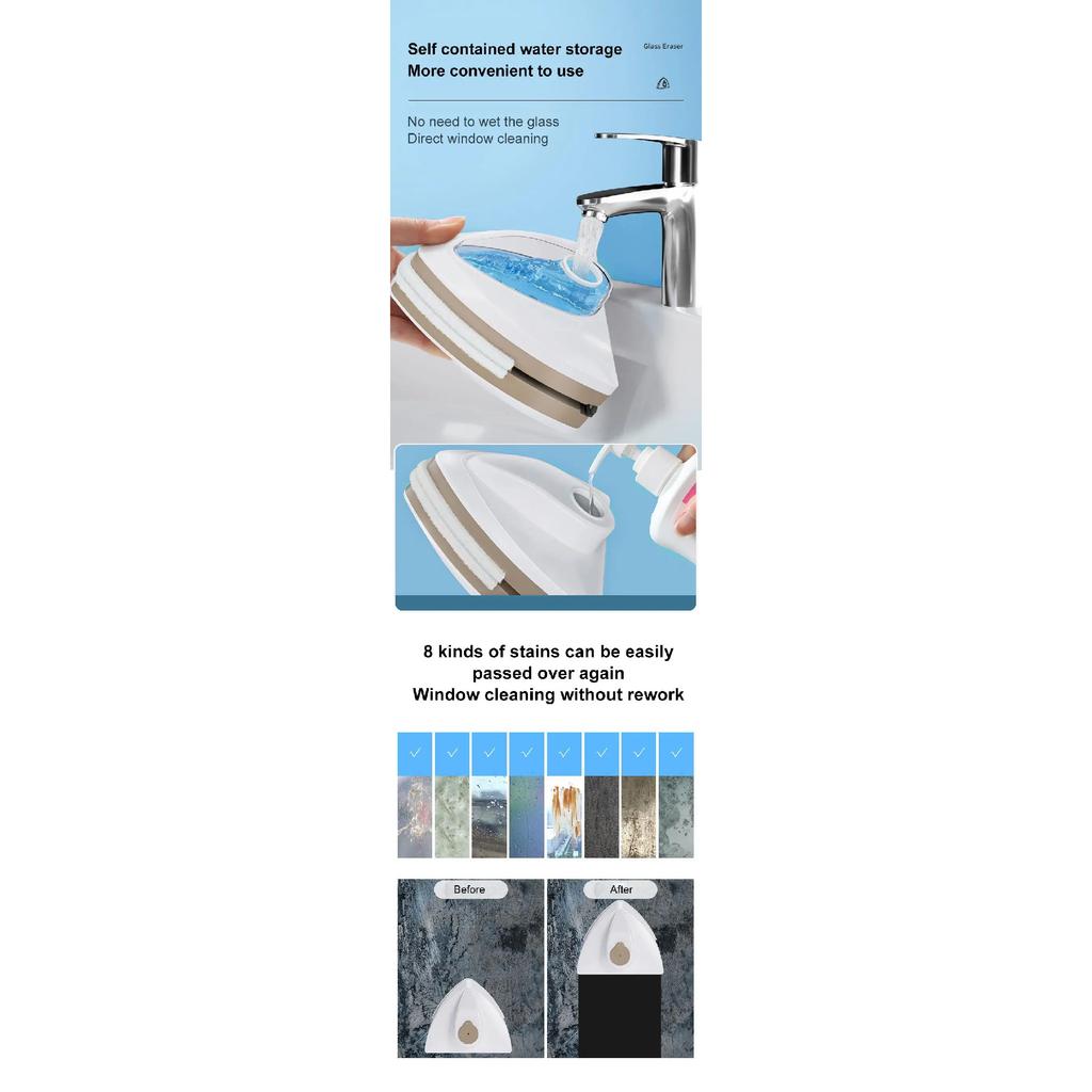 NEW Household Office Special Window Cleaner Magnetic Glass Window Cleaning Tool Automatic Water Discharge Double-layer Wiper