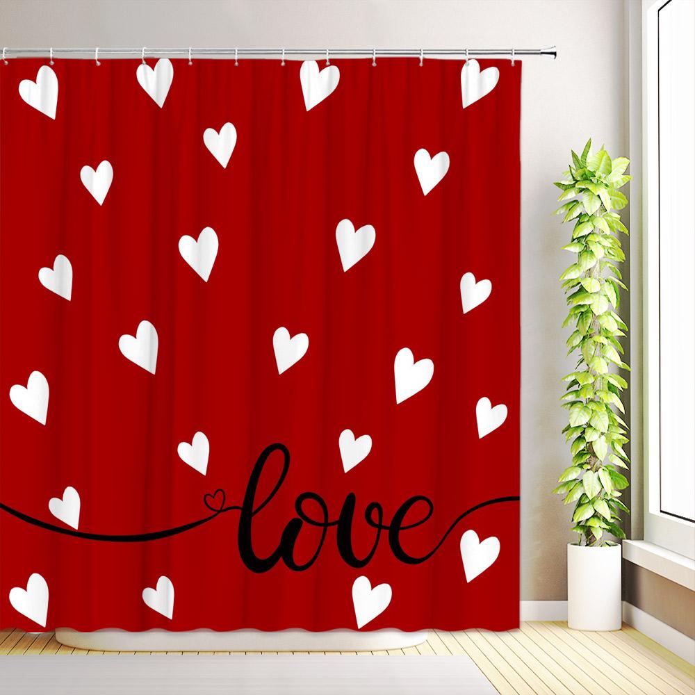 Walentynki Zasłona Prysznicowa Abstrakcyjna Nowoczesna Romantyczna Czerwona Różowa Miłość Serca Wystrój Domu Łazienki Tkanina Zasłony Kąpielowe z Haczykami