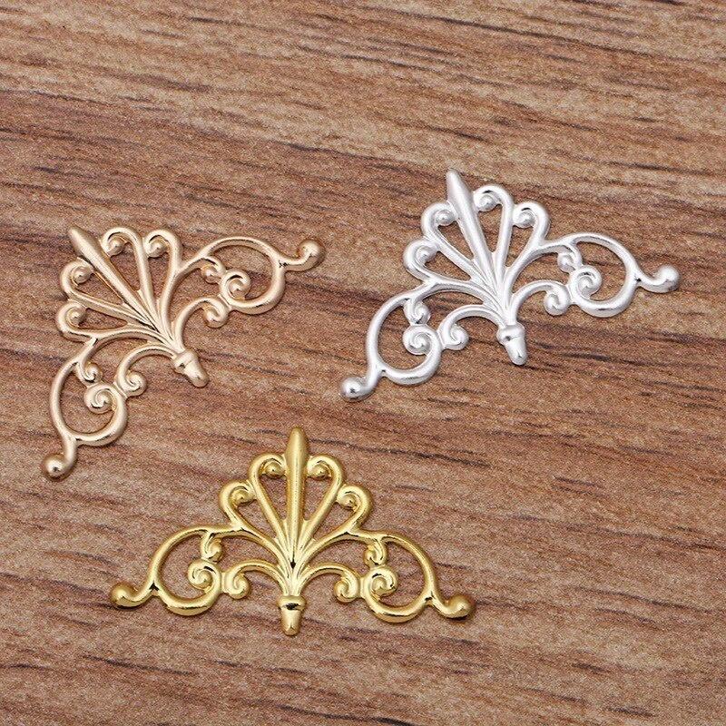 50 Pcs/Lot Brass Charms Base Parts DIY Material for Hair Jewelry Handmade Crown Jewelry Making Connectors Accessories.