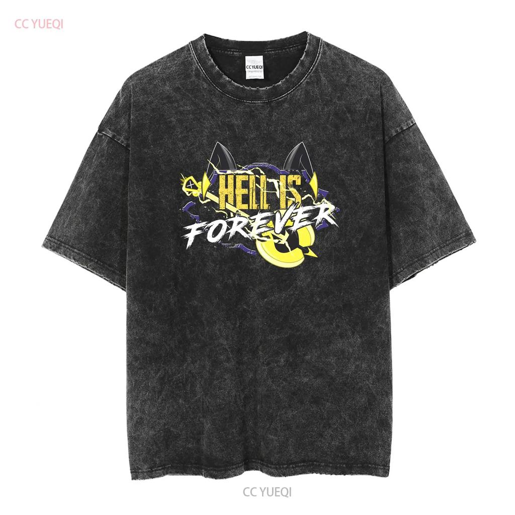 Casual Hazbins Hotels Adam Hell Is Forever T Shirt Men O Neck Pure Cotton Shi vintage Washed streetwear homme Unisex Versatile