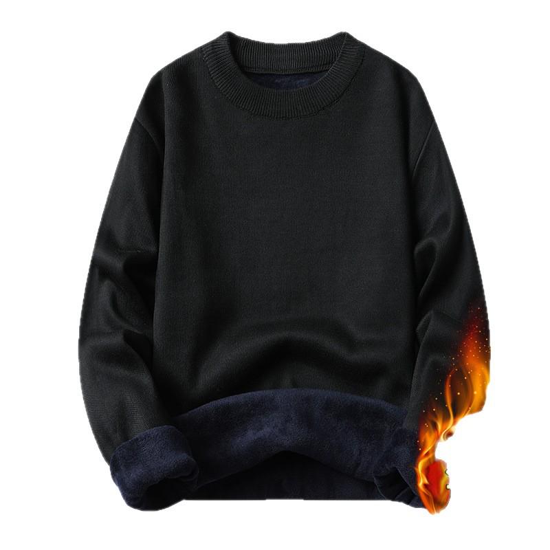 Men's Plus Velvet Thickened Knit Sweater - Warm Round Neck Inner Base Layer