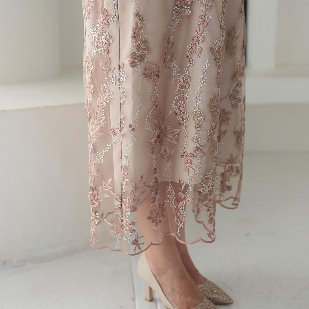 Petrecere de Nuntă O Singură Purtare la Floral 324241 [MAI MULTE AUNI] Rochie, Rochie, Piesă, Femei, Nunți, Invitații, Model, Broderie, Dantelă, Recepție, (BEG S)