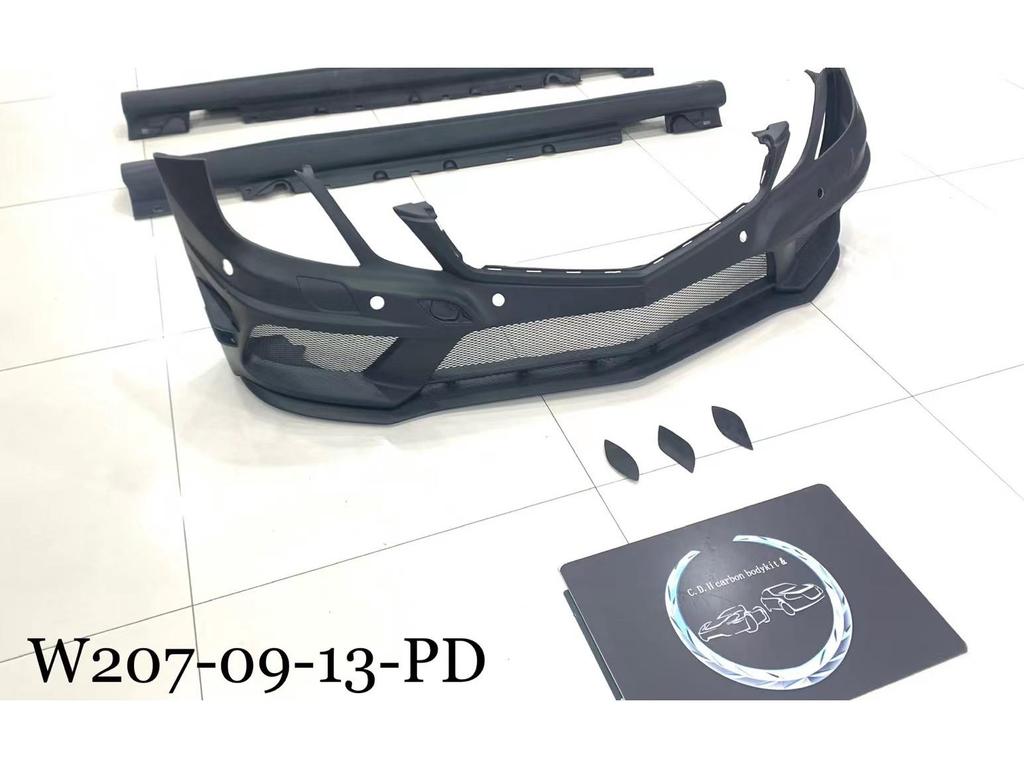 PD Style Body Kit for E-Class W207: Front Bumper, Rear Bumper, Side Skirts, Tailpipes.