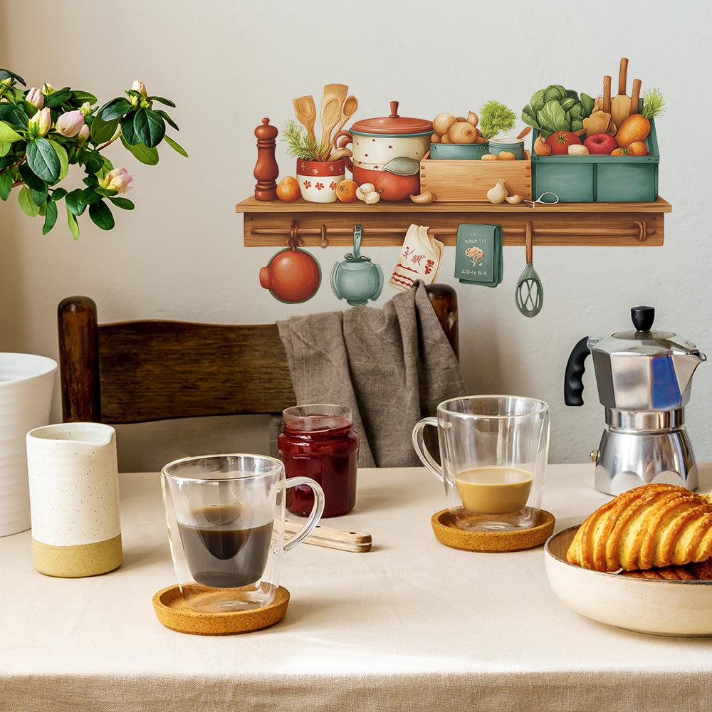 Watercolor Kitchenware, Food Shelves, Kitchen Wall Decoration Stickers