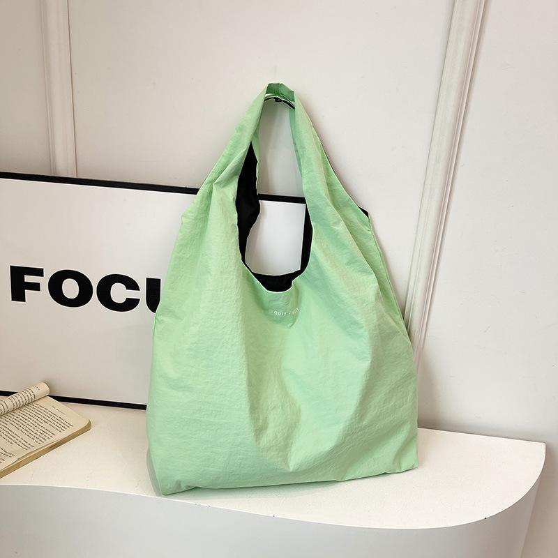 Japanese simple nylon large-capacity shoulder women's bag portable tote bag shopping bag solid color lightweight retro handbag