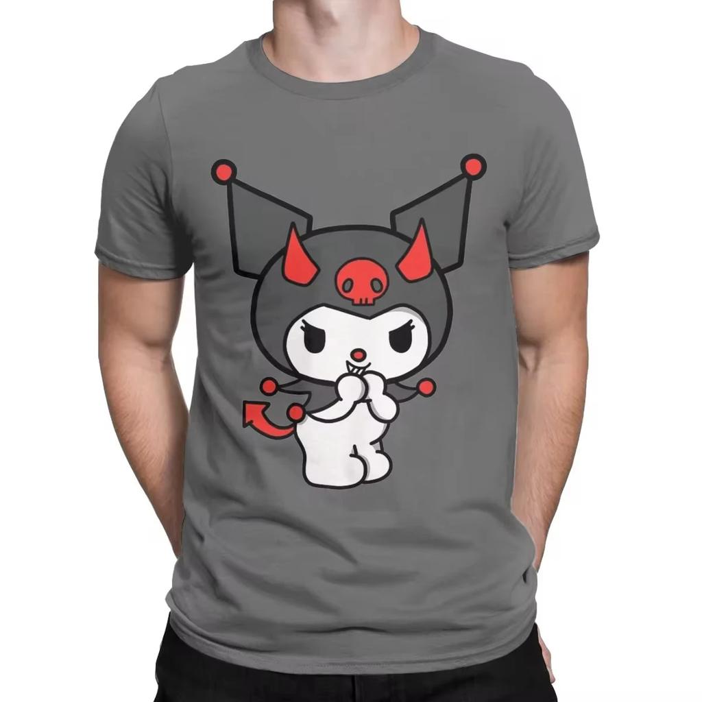 Novelty Kuromi Devil Sanrio Kawaii T-Shirts Men Round Collar 100% Cotton T Shirt Short Sleeve Tee Shirt Gift Idea Clothes