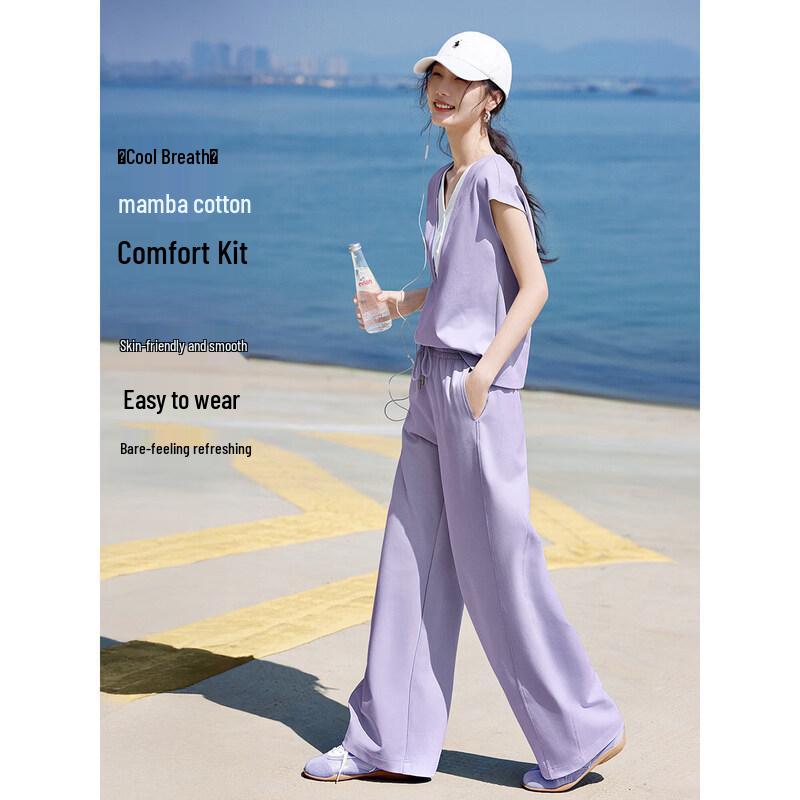 XWI Women s Faux Two-Piece Contrast Cotton Sweatshirt & Pants Set S