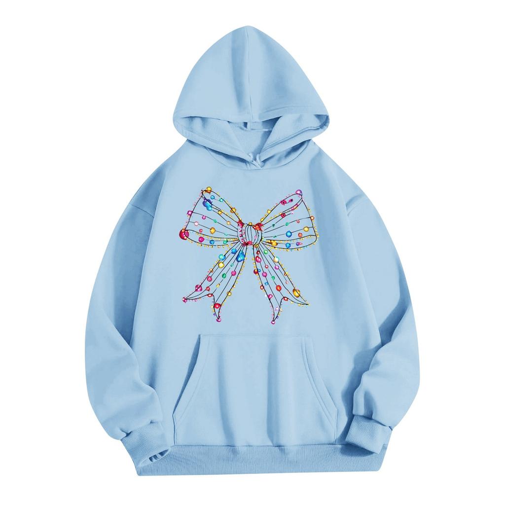 Damen Kapuzenpullover mit Rundhalsausschnitt, langen Ärmeln, bedrucktem Oberteil und einfarbiger Kapuzenpullover