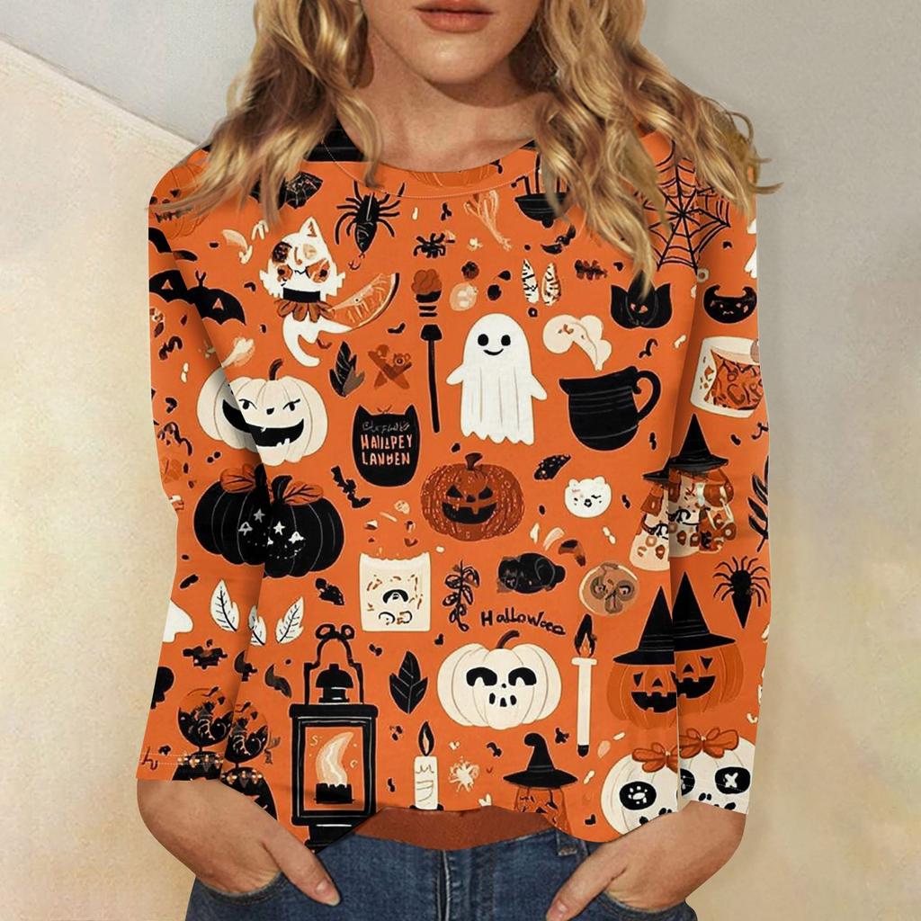 Moda Donna Casual Halloween Stampato Girocollo Manica Lunga Pullover Top