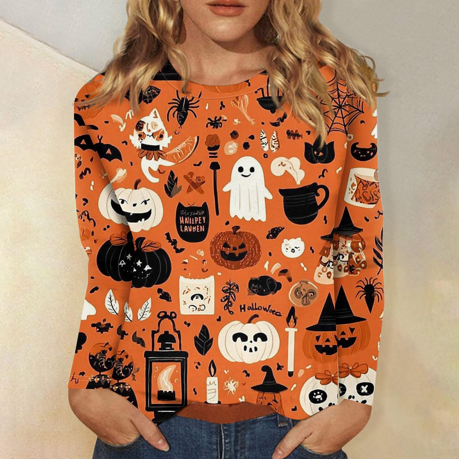 

Женская мода, повседневный пуловер с длинными рукавами и круглым вырезом с принтом на Хэллоуин M