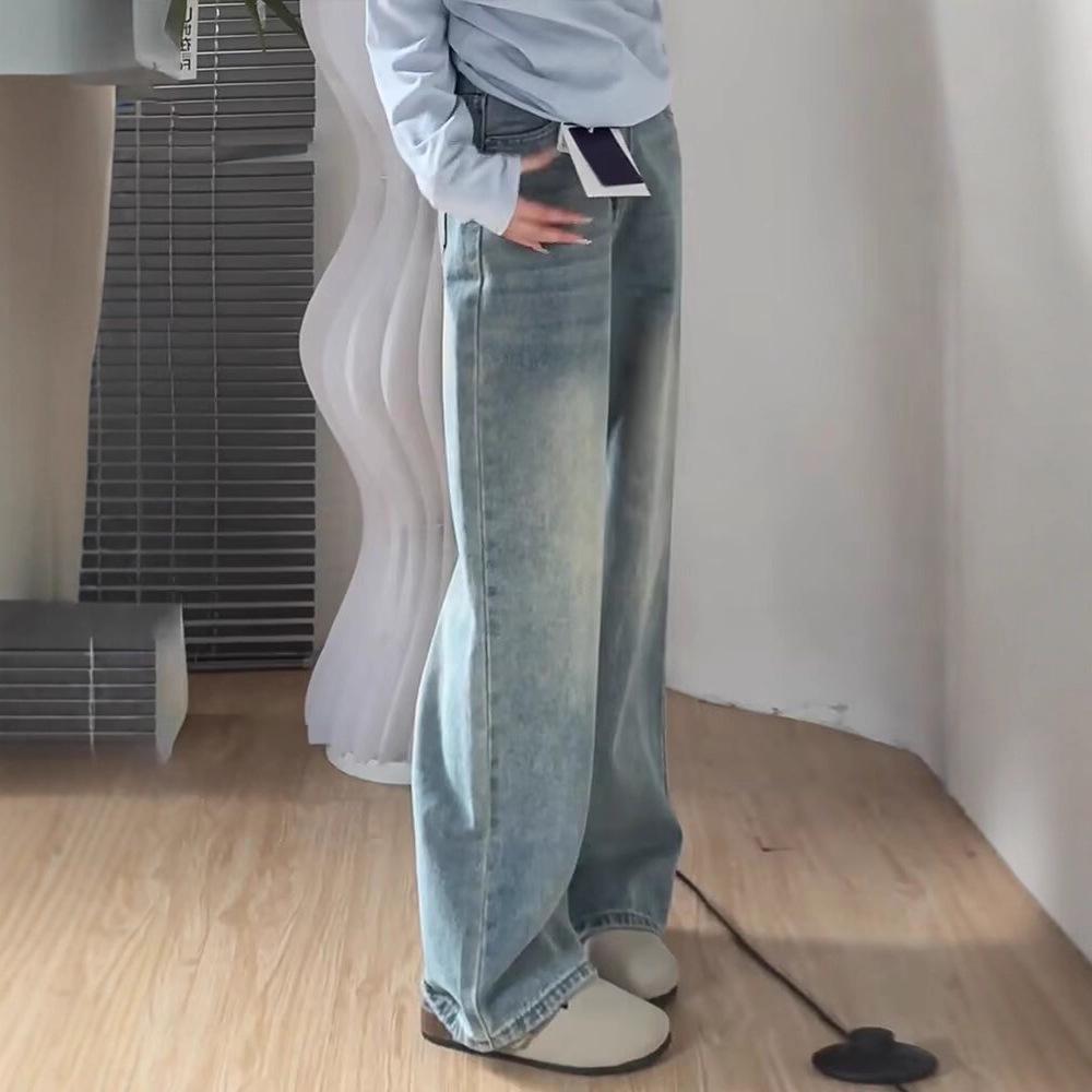 Women's High-Waisted Retro Wide-Leg Jeans - Loose, Slimming, Petite, Plus-Size, Floor-Length for Spring & Autumn
