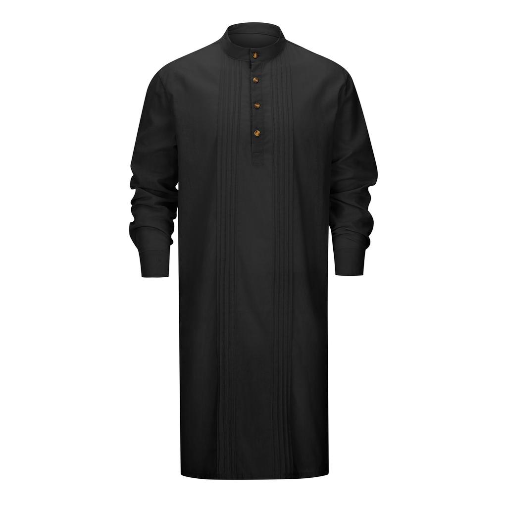 Arabic Style Fashion Simple Long Length Mens Shirt Muslim Robe Thobe Comfortable Soft Fabric Traditional Islamic Clothing Daily Prayer Casual Wear